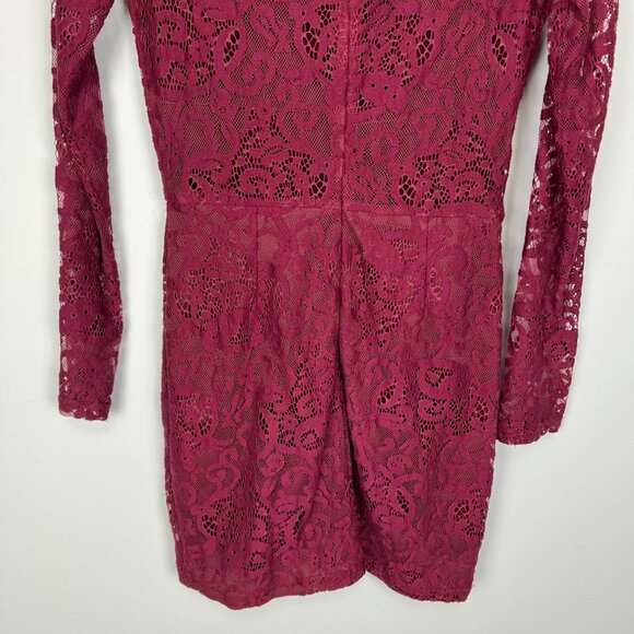 Tobi Womens My Lace Or Yours Bodycon Mini Dress Burgundy Long Sleeves size Small - Picture 8 of 12
